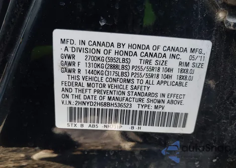 2011 Acura Mdx Technology Package from USA, damaged, VIN 2HNYD2H68BH536523